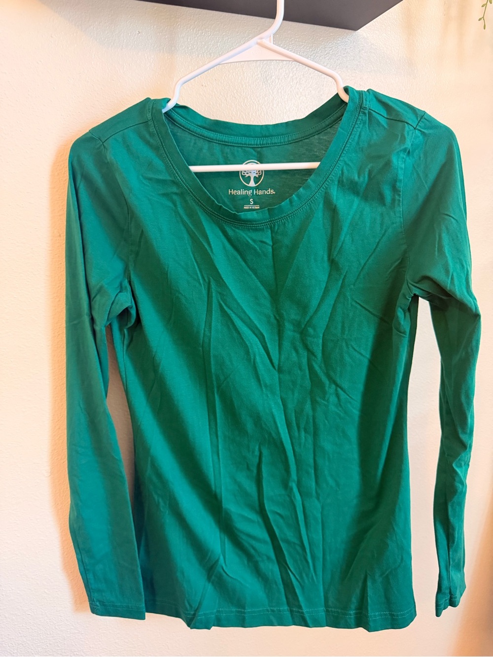 healing hands Long Sleeve Scoop Neck Top in Teal Green